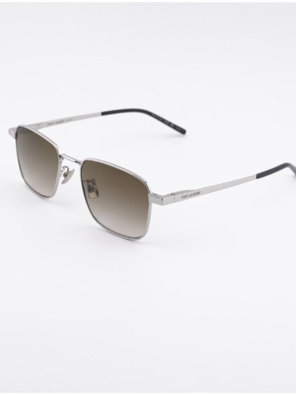 Saint Laurent SL529 006 Sunglasses Silver Square Frame, Green Lenses